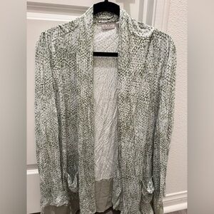 LOGO by Lori Goldstein Green and White Blouse